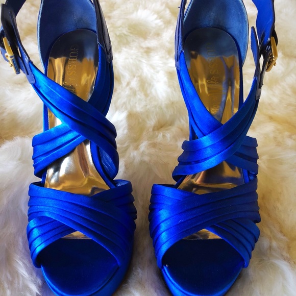 Satin Electric Blue Marciano Heels - Picture 3 of 5